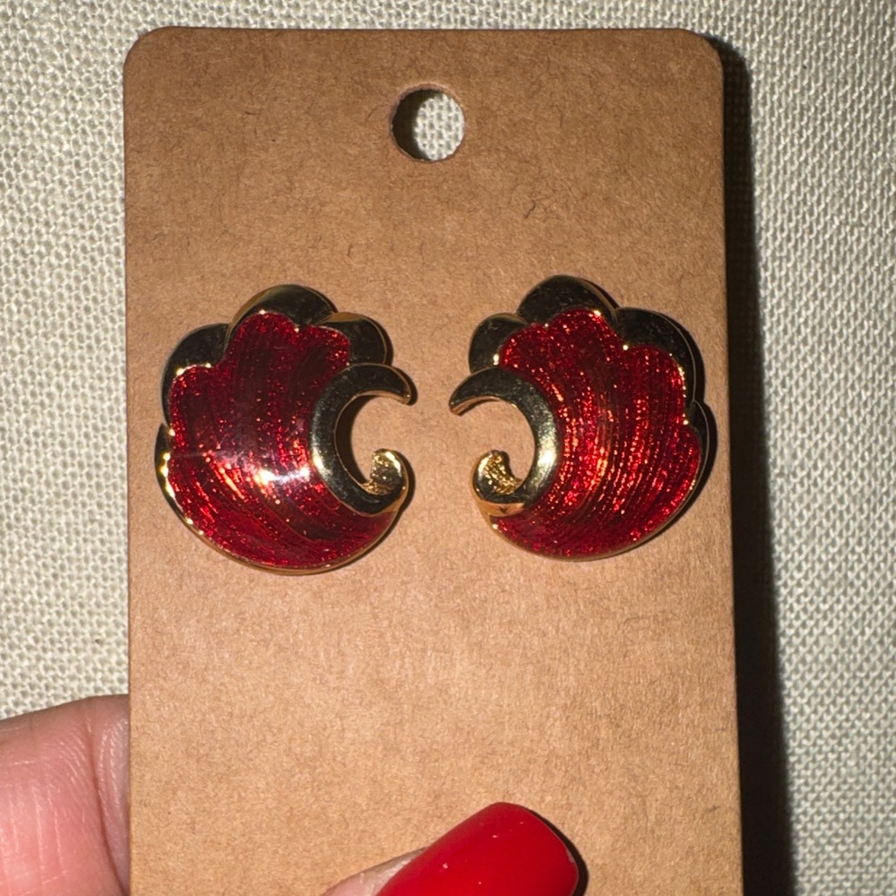 Vintage Avon Red Enamel Wave Earrings